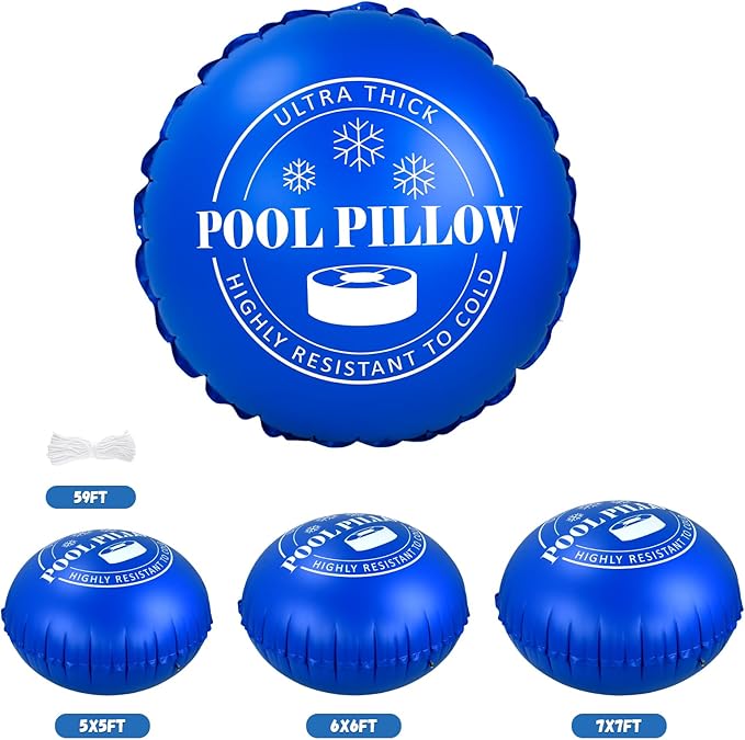 5 FT Pool Pillows for Above Ground Pools with 59 Ft Rope, 0.5mm PVC Cold-Resistant for Closing Winter, Winterize Pool Closing Kit Winter Pool Cover Pillow No Leak