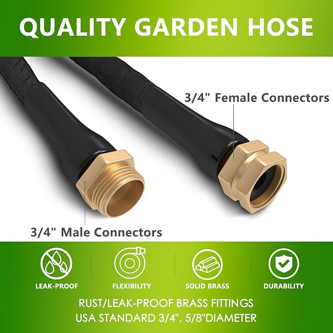 ACOVER Anti-Kink 25FT Non-Expanding Garden Hose, Flexible and Tough, Lightweight and Sturdy for Outdoor, Yard, Lawn, Car Wash, Marine, and Camper Use,and All-Season Use. U.S Standards Brass Fitting