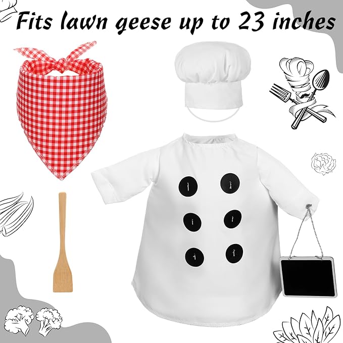 Aliceset Chef Porch Goose Outfits for Cement Goose Lawn Statue Clothes 23", Chef Clothes with Spatula and Blackboard for Thanksgiving Christmas Party Patio Yard Outdoor Art Decoration