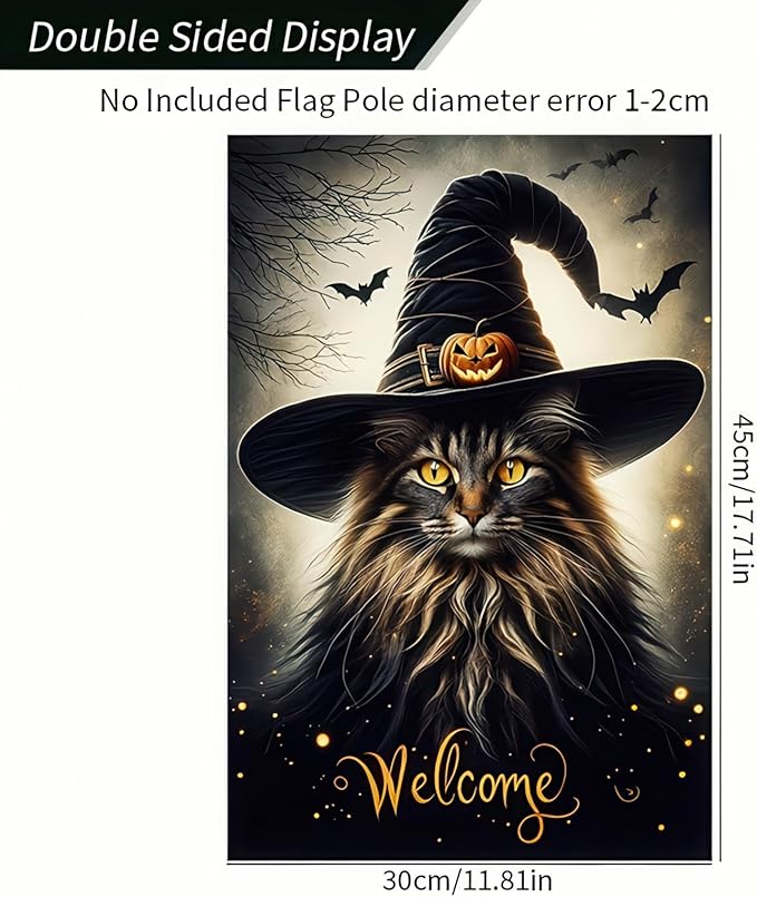 Double Sided Vertical Flag - 12x18 Halloween Cat Garden Flag for Outside, Fall Holiday Outdoor Decorative Flag