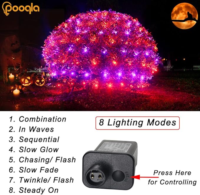 Halloween Net Lights Outdoor Decoration, 14.8x4.9 ft 300LED Orange Purple Halloween Lights 8 Modes Connectable Twinkle Fairy Mesh Light for Bushes Tree Party Yard Garden Decoration