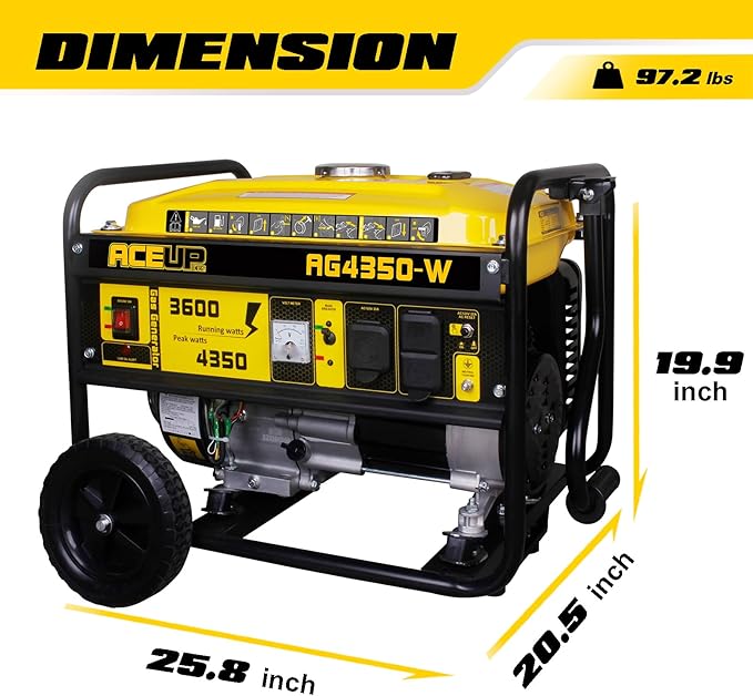 Aceup Energy 4350 Watt Generator, Gas Powered Portable Generator with Wheel Kit & Oil for Home Use, EPA & CARB Compliant
