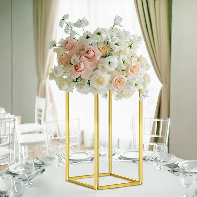 Cylinder Stands for Parties & Plants,2pcs Gold Square Wedding Flower Pedestal Stands for Centerpieces, 15.7 inch