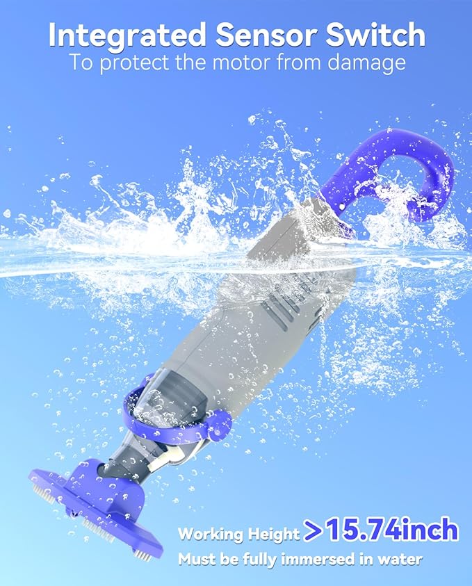 Cordless Pool Vacuum for Above Ground Pool, 60W Rechargeable Handheld Pool Vacuum Cleaner with Pole & 18GPM Suction, Spa Vacuum for Hot Tub, Above Ground/Inground Pools-Grey