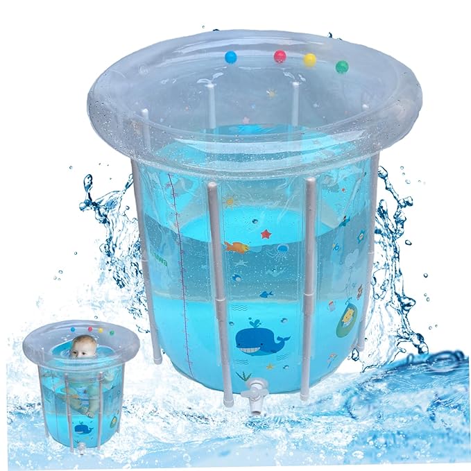 Kiddie Pool 29.5x31.5in Inflatable Baby Pool Cartoon Pattern Baby Swimming with Drainage Transparent Sealed PVC Cooling Toddler for Hot Days &
