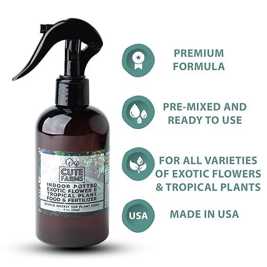 Cute Farms Indoor Potted Exotic Flower & Tropical Plant Fertilizer | Gentle Weekly Use Formula Plant Food (Two - 8 oz. Spray Bottles)