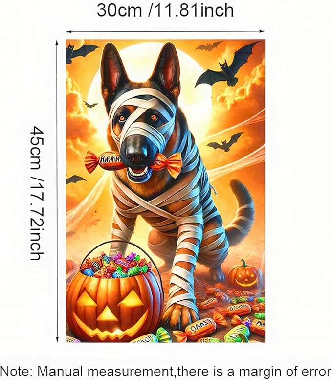 Halloween Garden Flag 12x18 Double Sided - Pumpkin German Shepherd Decorations for Home Outdoor - Dog Yard Flags for Outside