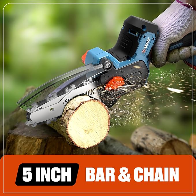 SENIX 20V 5" Mini Electric Chainsaw, Cordless Battery Powered Chainsaw, Brushless Small Handheld Portable Chain Saw, Best Gift for Men Dad Husband Fathers Gardener, Tool Only, CSX2-M3-0