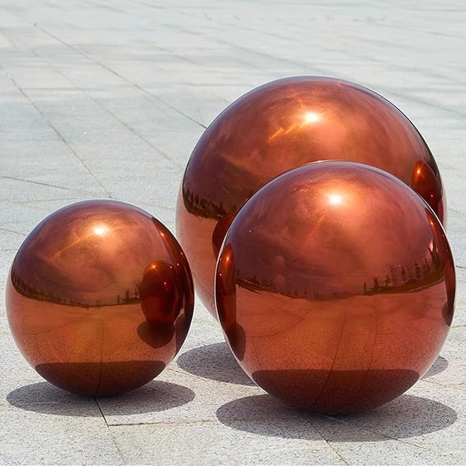 Stainless Steel Gazing Globe Mirror Ball, Decorative Gazing Balls for Garden, Reflective Smooth Garden Ball Sphere for Outdoor Yard Decoration (Orange, Dia: 12 inch)