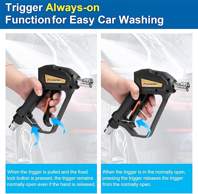 Pressure Washer Gun with Foam Cannon 5000 PSI, Heavy Duty Brass Foaming Car Wash Sprayer Adjustable Snow Foam Blaster for Car Washing with 1/4” Quick Connector 5PCS Nozzle Tips, PR-M01