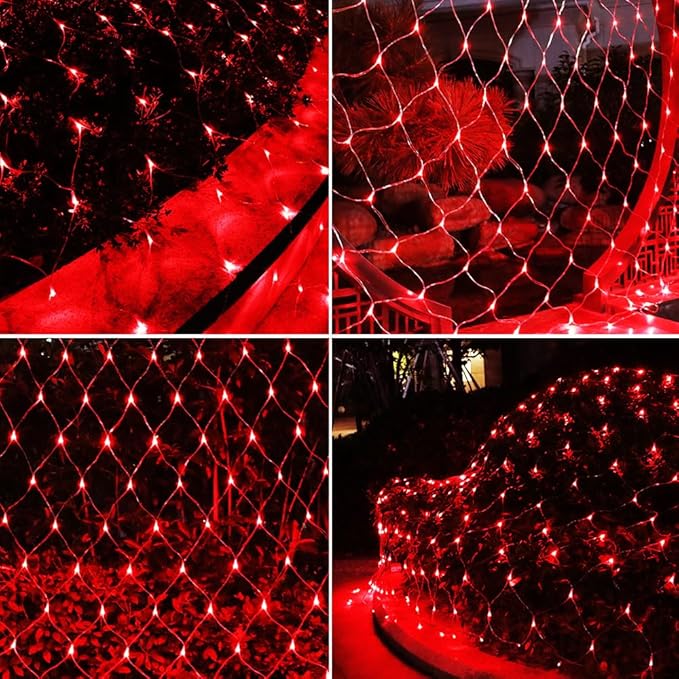 Net Light Christmas Lights Red, 240 LED Tree Mesh Lights Outdoor Plug in Hanging String Lights for Xmas, Halloween, Garden, Walkway, Bushes Decor-9.8ft x 6.6ft(Red)