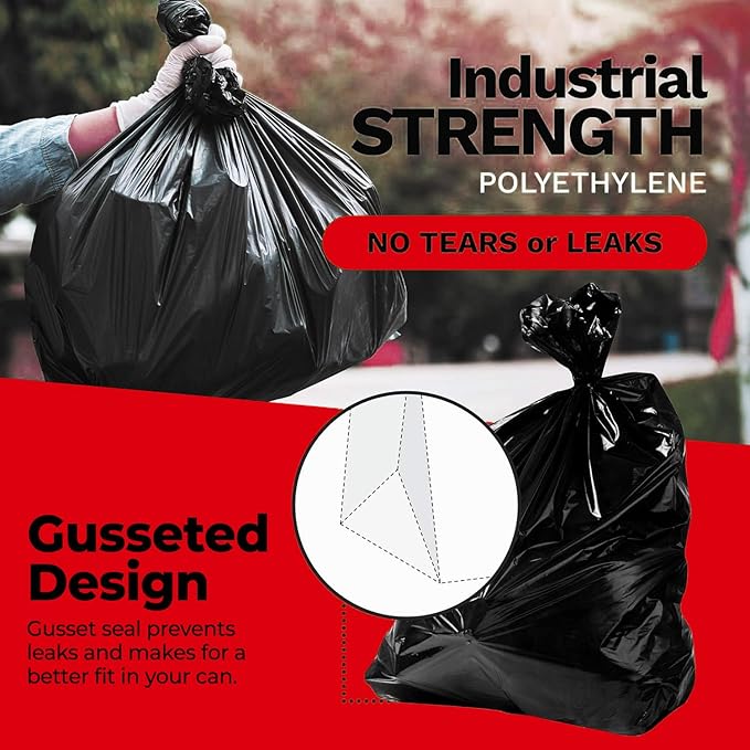 ToughBag 55 Gallon Trash Bags, 2.5 Mil Contractor Bags - 50 Count, Large 55-60 Gallon Trash Can Liners, Black Contractor Garbage Bags, 38 x 58" - Made in USA