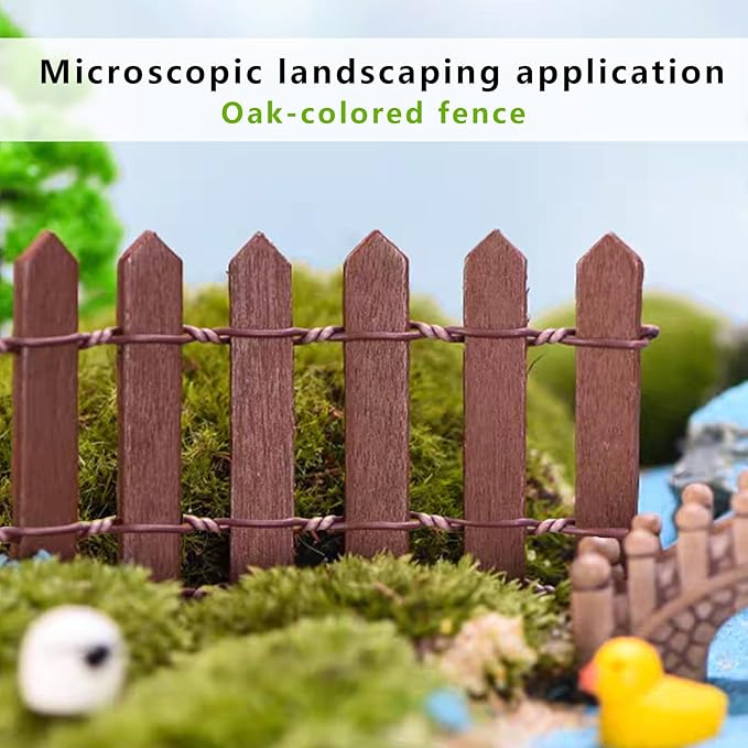 Miniature Fairy Garden Fence,2 Pcs DIY Brown and White Fence with Gate,Fairy Garden Accessories Miniature Ornaments for Dollhouse Home Plant Pot