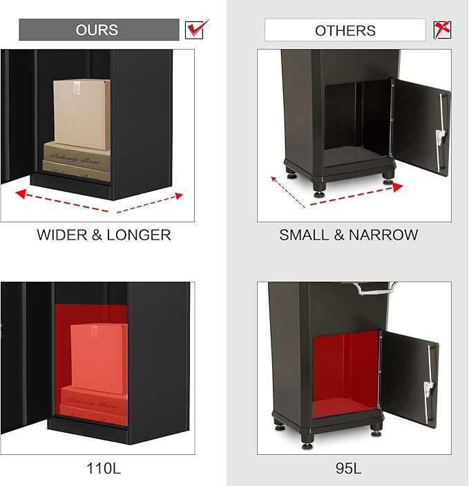 Package Delivery Boxes for Outside,Enlarged Porch Box for Packages with Coded Lock,Large Space,Waterproof,Cold-Rolled Steel Package Lock Box (19.7”x16.1”x41.3”)