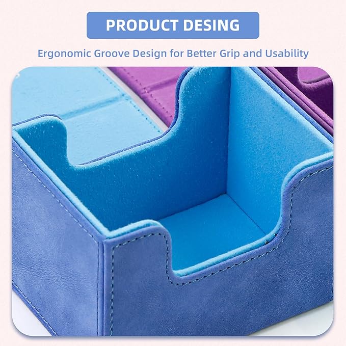 Magic Card Deck Box for MTG Single Deck Card Box fits 100+ TCG Sleeved Cards Soft Leather Card Box Top loading Card Boxes Magic Gift for MTG TCG CCG (Horizontal,Blue)
