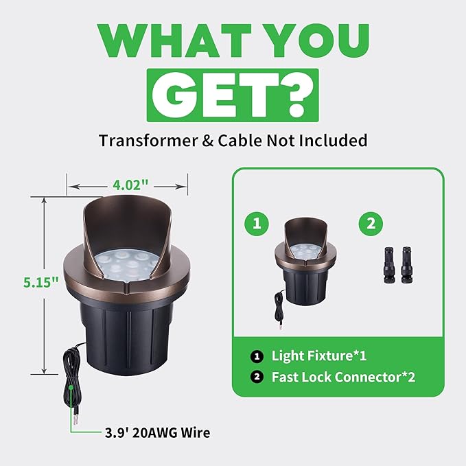LED In-Ground Well Lights, Low Voltage Landscape Lights Outdoor Uplighting, 12V Anti-Glare IP67 Waterproof & Wired ORB Fixtures for Trees, Pathway, Walls, 3000K Warm White 4 Pack