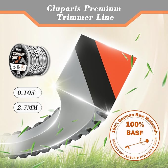 Cluparis 105 Heavy Duty Sawtooth Trimmer Line 3-Pound, 0.105" Sawtooth Weed Eater String Fits Medium & Heavy Grass & Weeds,Trimmer String Weed Wacker for Gas/Electric Grass Trimmer and Brushcutters
