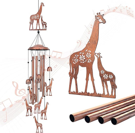 Giraffe Wind Chimes Outdoor Giraffe Gifts for Women/Men/Mom/Wife/Grandma Birthday Gifts Memorial Gift Metal WindChimes for Outside/Indoors, Lawn, Patio, Home, Porch, Yard Decor, Garden Decorations