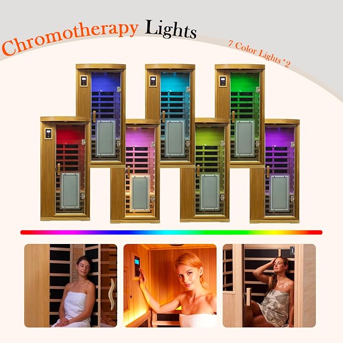 Red Cedar Personal Indoor Infrared Sauna Room, Low EMF Far-Infrared Sauna, Dual LCD Control Panel Inside and Outside,Bluetooth Speaker, Tempered Glass Door with Far Infrared Heating Panel