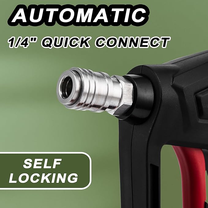 Short Pressure Washer Gun with Swivel, 1/4" Automatic Quick Connector Power Washer Handle with 3/8" Swivel Male Plug Coupler, Addition M22-14mm Adapter