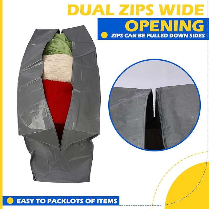 4 Pcs Large Moving Bags with Zipper and Handles Foldable Storage Duffle Bags Heavy Duty Extra Large Totes for College Dorm Travel Clothes Blankets Bedding Moving(66 Gallon,Gray)