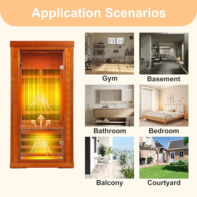 Far Infrared Sauna 1170W 110V, Low EMF Infrared Sauna with Red Light Therapy, Carbon Fiber Infrared Saunas 1 Person W/Bluetooth Speakers/Control Panel for Basement/Home Gym/Bathroom