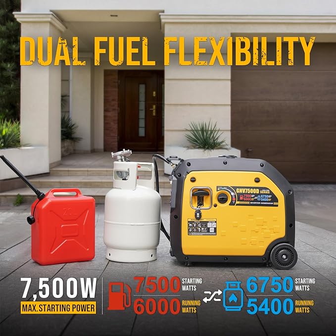 7500W Dual Fuel Inverter Generator, Gas & Propane Powered, RV Ready Remote/Electric Start, Super Quiet, 120V/240V with CO Sensor Portable Generator for RV, Camping or Party,EPA Compliant