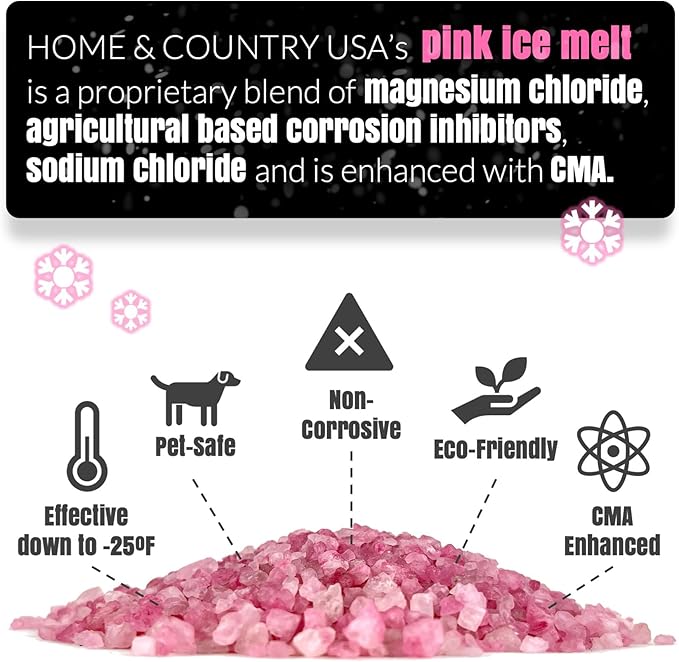 Ice and Snow Melt 8 lb Bag CMA Blended Magnesium Chloride Ice Melter Effective Snow and Ice Removal Effective Below Zero Degrees (Pink)