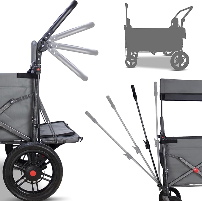 Collapsible Foldable Wagon Cart with All Terrain Wheels &Canopy& 2 Seats- Heavy Duty Utility Wagon 265 lbs Capacity for Camping, Garden, Shopping (Grey)