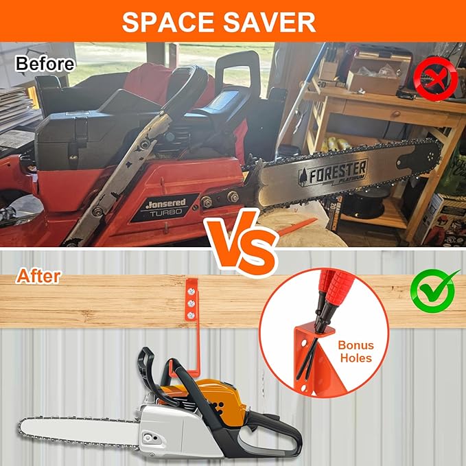 3 in 1 Chainsaw Holder 10" - Heavy Duty Chainsaw Wall Mount, 10 Gauge Steel Chain Saw Hanger for Garage Organization, Hefty Rack Storage Organizer for Chainsaw Accessories and Tools, 180lbs Capacity