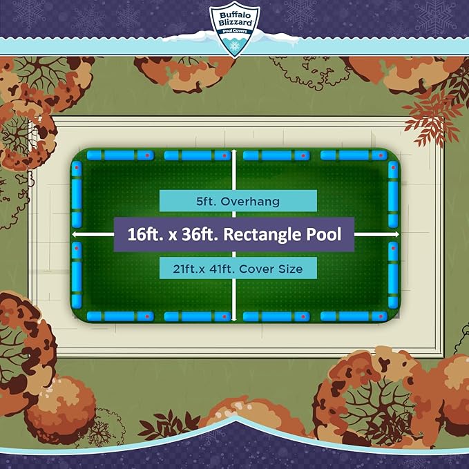 Buffalo Blizzard Supreme Plus 16 ft x 36 ft Rectangular Winter Pool Cover | Green/Black | Heavy Duty for Above Ground Swimming Pools | Easy Install | Cold & UV Resistant | Seasonal Debris Protection