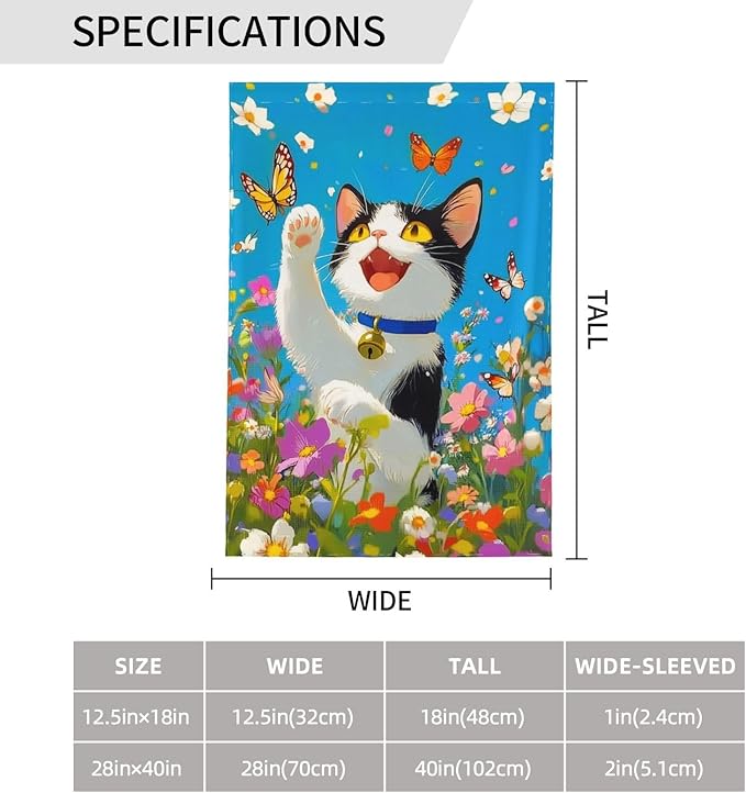 Cat Flower Garden Flag Vertical Double Sided Outdoor Yard Flags 12.5x18 Inch Burlap Banners for House Lawn