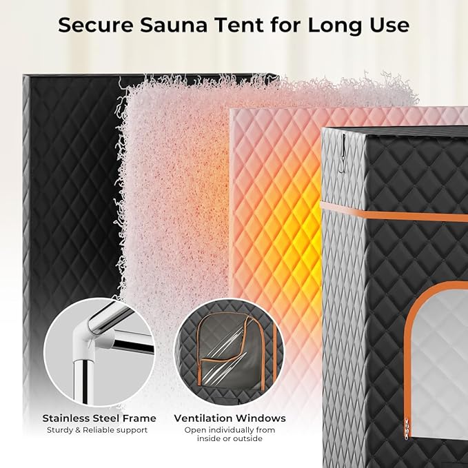 Portable Sauna Box, Steam Sauna Portable Sauna for Home, Sauna Tent with 3L 1200W Steamer, Folding Chair, 15 Heating Speeds for Personal Indoor Sauna-Black