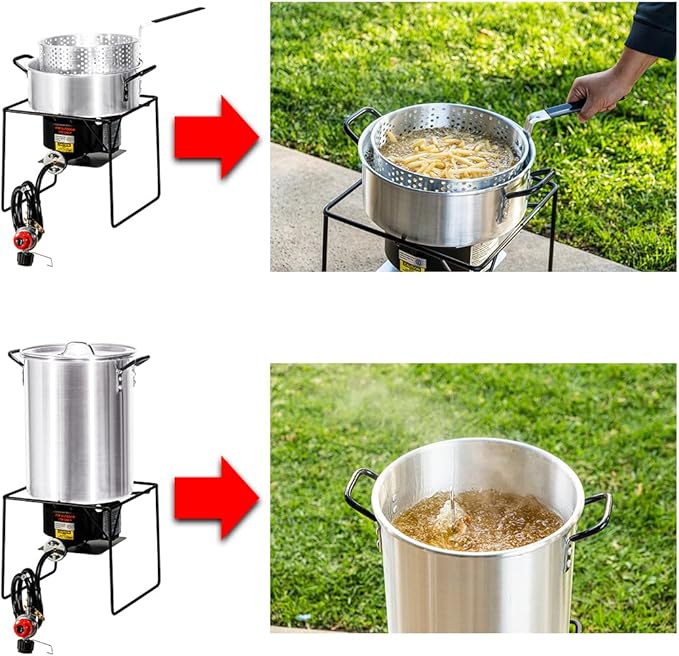 Barton Propane 30 Qt. Turkey Deep Fryer & 10 Qt. Fish Fryer Boiler Steamer Set, 37,000 BTU Burner, Ideal for Outdoor Cooking, Complete Set