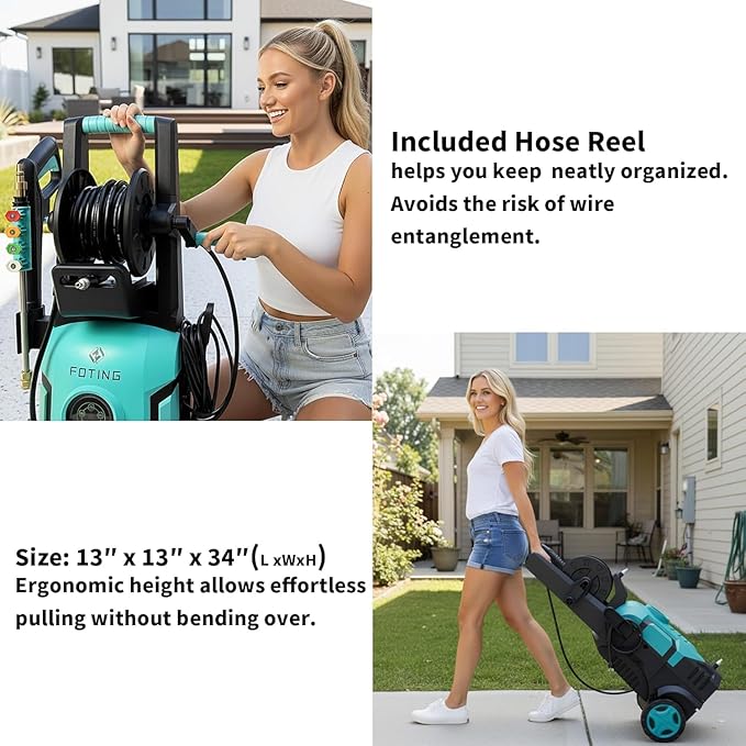 2025Upgraded Pressure Washer 5000PSI with Adj-8-Level Touch Screen, 34" Tall Power Washer, 4 Quick Connect Nozzles, Inlet Hose&Filter&500mlFoam Cannon for Cars/Fences/Driveways/Home Cleaning, Blue