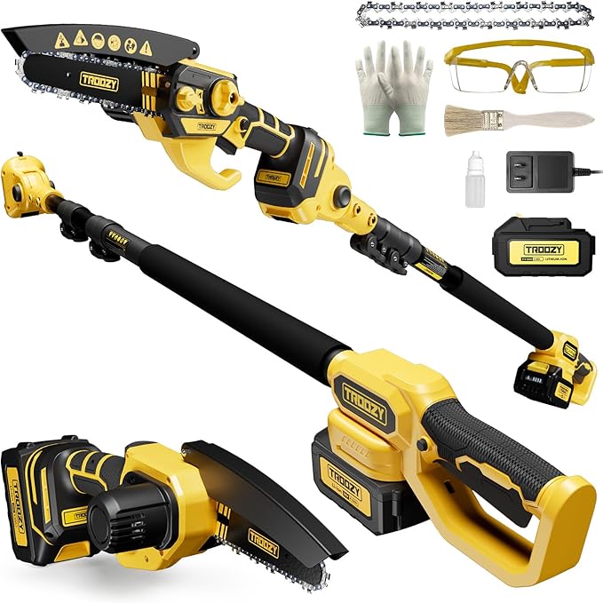 2-in-1 Cordless Pole Saw & Mini Chainsaw – 6-Inch Powerful Brushless Motor, Electric Tree Trimmer & Wood Cutter for Outdoor Pruning and Wood Cutting, Battery Included
