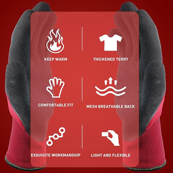 LOCCEF 2 Pairs Winter Work Gloves for Men and Women, Freezer Gloves for Work Below Zero, Thermal Insulated, Super Grip
