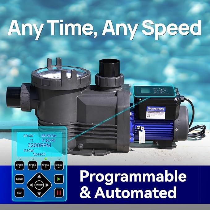 AQUASTRONG Variable Speed Pool Pump, 2 HP, 220V, 10566GPH, In/Above Pool Pump, Energy Efficient, High Flow, Powerful Self Primming Swimming Pool Pumps with Filter Basket