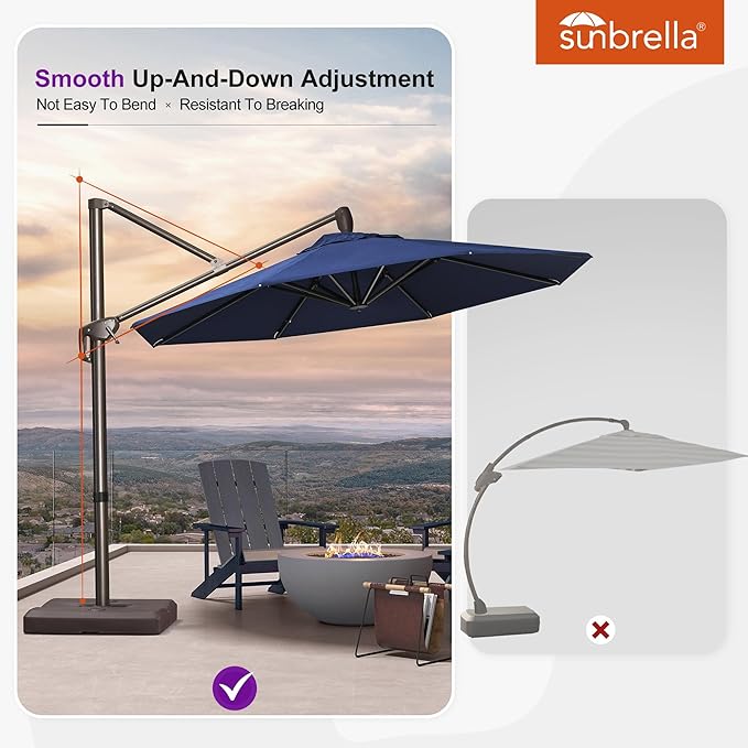 PURPLE LEAF 10FT Cantilever Patio Umbrella with 360-degree Rotation Aluminum Round Outdoor Offset Hanging Umbrella for Patio Pool, Spectrum Indigo