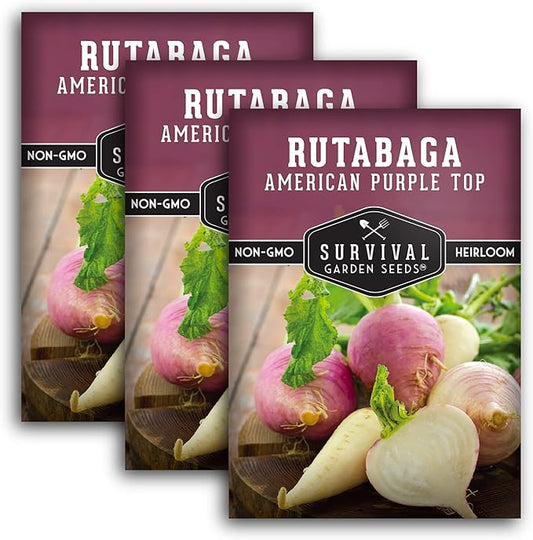 Survival Garden Seeds - 3 Packs American Purple Rutabaga Seed for Planting with Instructions to Grow Brassica Napus in Your Home Vegetable Garden - Non-GMO Heirloom Variety