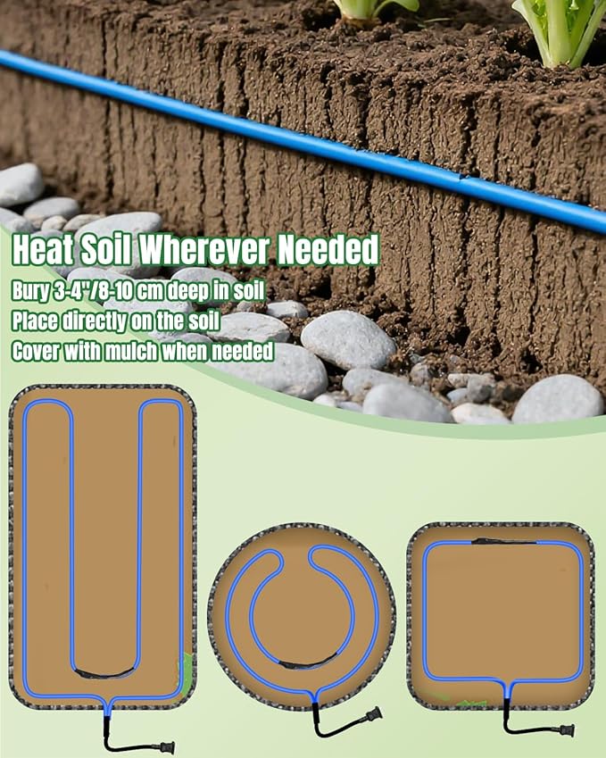 Pawfly 26 ft Soil Heating Cable with Built-in Thermostat & Plug, Electric Soil Warming Cable Heat Cable for Cold Frames Greenhouses Vegetable Garden Containers, Heating Cable for Plants Seed Growth