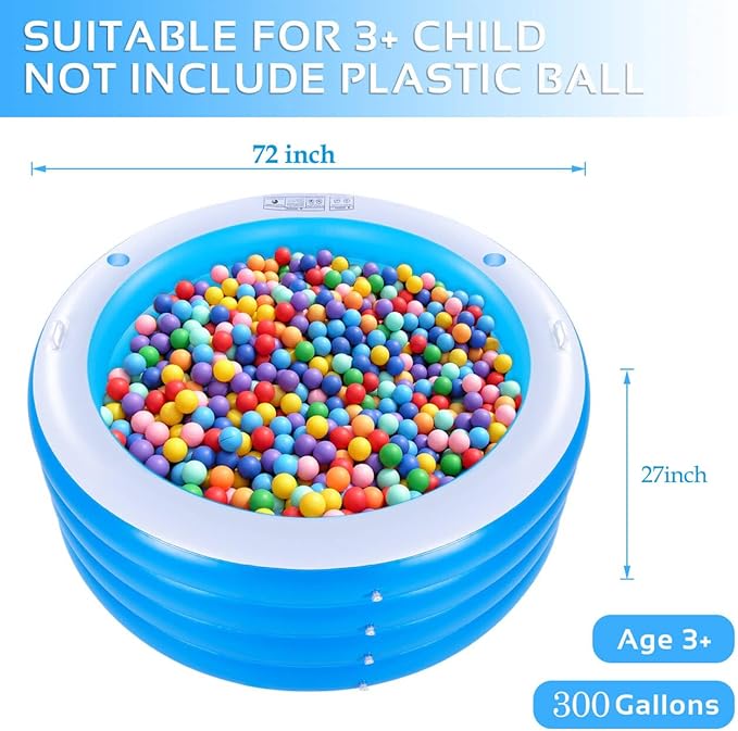 Inflatable Pool with Seating,Four-Tier 72” x 27”Inflatable Swimming Pool with Drink Holder Handles, Summer Family Water Park,Backyard Family Pool, Garden (Blue)