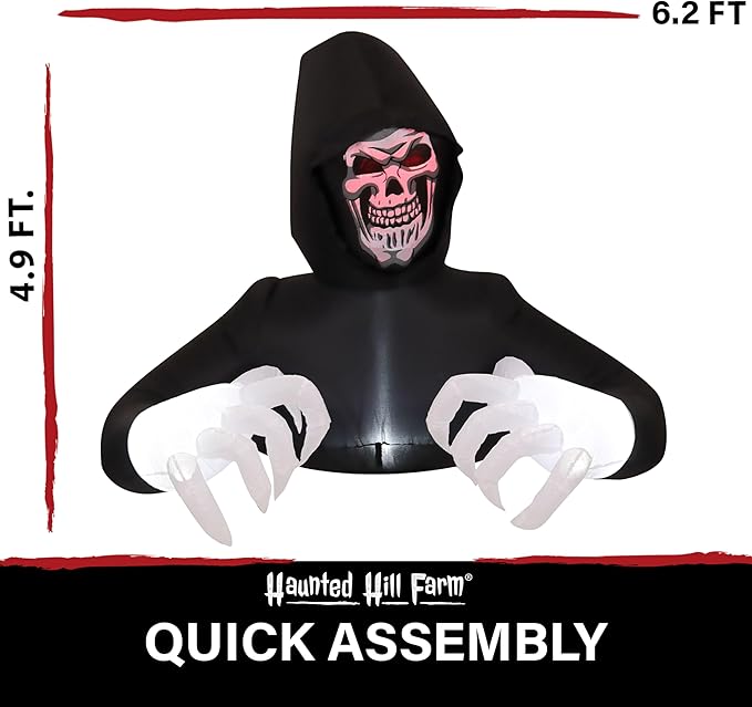 Haunted Hill Farm 5-ft. Reaper Blow Up Decoration with Lights, Halloween Outdoor Decorations for Patio and Yard, Giant Spooky Holiday Inflatable Decor