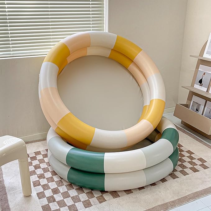 Inflatable Baby Retro Swimming Pool Family Cute Style Thickened Water Pool for Kids Indoor Outdoor Play (Yellow Stripe)