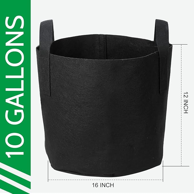 JERIA 24-Pack 10 Gallon Nonwoven Grow Bags, Plant Grow Bags，Heavy Duty Aeration Fabric Pots with Durable Handles, Come with 24 Pcs Plant Labels