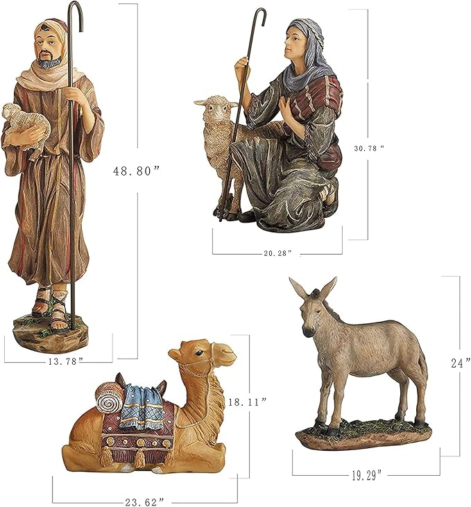 Complete 12pc Outdoor Nativity Set 51" Tall - Lifelike High Res, Sturdy 22 Gauge Flat Metal, Strong Windguard Bracing. Includes Baby Jesus, Joseph, Mary, Shepherds, Wisemen, Animals