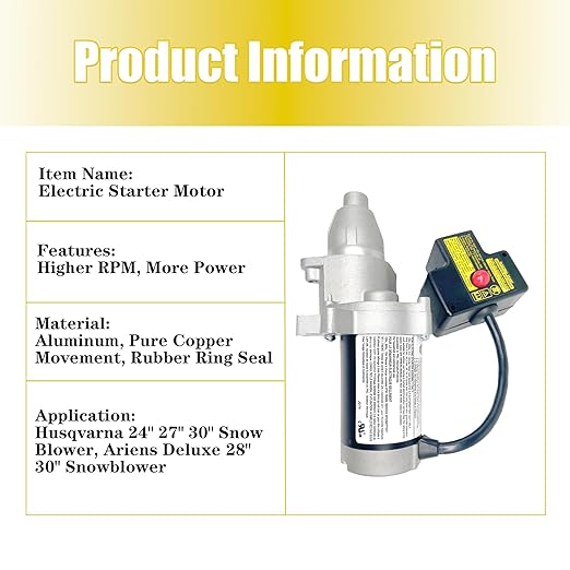 fullas Electric Starter Motor JQ170-2 for LCT 291cc 306cc, Ariens AX291 AX306 OHV Gas Engine Suitable for Husqvarna 24" 27" 30" Snow Blower, Ariens Deluxe 28" 30" Snowblower