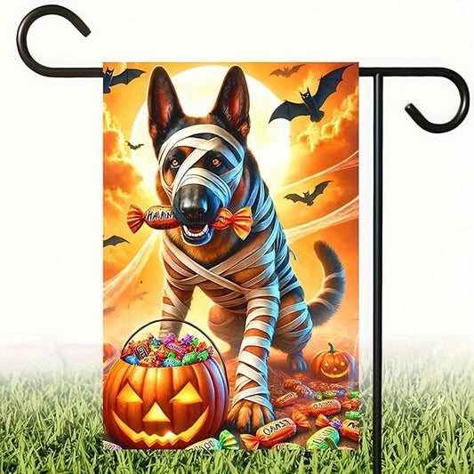 Halloween Garden Flag 12x18 Double Sided - Pumpkin German Shepherd Decorations for Home Outdoor - Dog Yard Flags for Outside