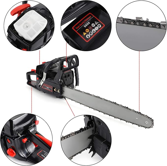 Topteng Gasoline Chainsaw 22 Inch, 62cc Chainsaw 22" Bar Powered Engine 2 Cycle Gasoline Chain Saw, Red