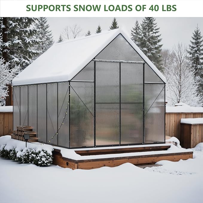 8X12 FT Greenhouses for Outdoors,Heavy Duty Polycarbonate Greenhouse, Large Walk-in Greenhouse with Roof Vent, Aluminum Hot House for Garden,Backyard